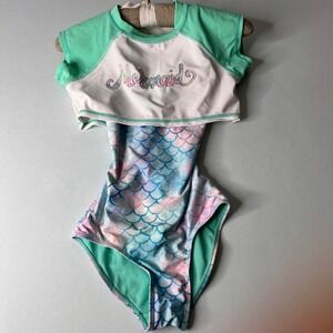 So Mermaid One Piece Swimsuit and Swim Shirt Girls Size 7/8